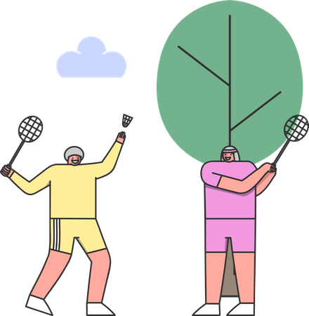 Mann und Frau spielen zusammen Badminton  Illustration