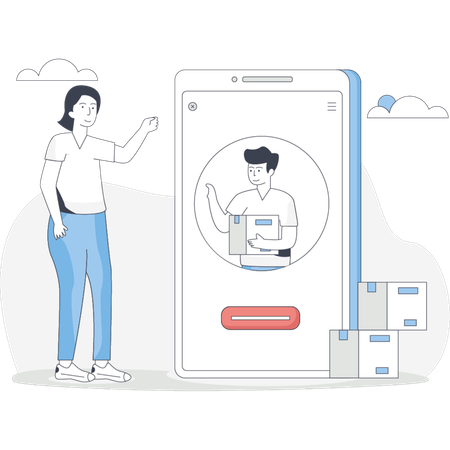 Mann und Frau stehen neben einem Telefon mit einer Box und unterhalten sich  Illustration