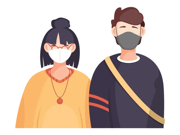 Mann und Frau mit Gesichtsmaske  Illustration