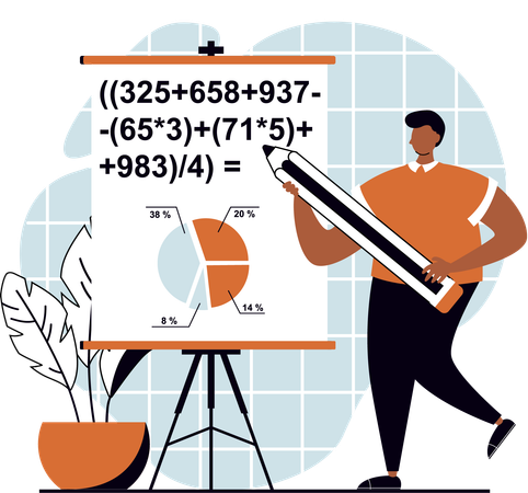 Mann unterrichtet Mathematik  Illustration