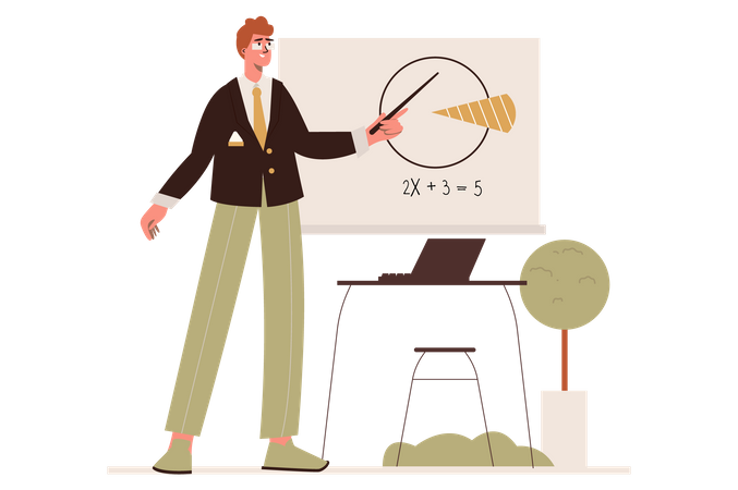 Mann unterrichtet Geometrie-Unterricht  Illustration