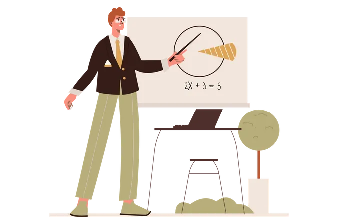 Mann unterrichtet Geometrie-Unterricht  Illustration