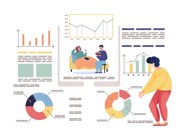 Mann untersucht Covid19-Datenbericht  Illustration