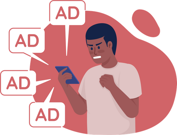 Mann verärgert über überflüssige Online-Werbung  Illustration