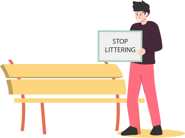 Mann verbreitet „Stoppt das Wegwerfen von Müll“-Botschaft  Illustration