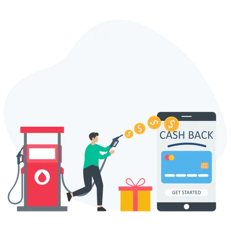 Mann verdient Cashback durch Tanken  Illustration