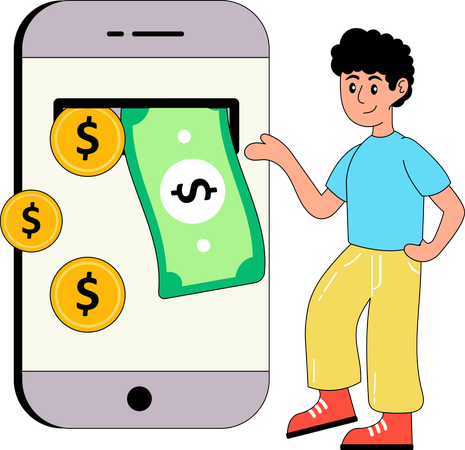 Mann verdient Cashback mit mobiler App  Illustration