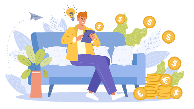 Mann verdient Geld online  Illustration