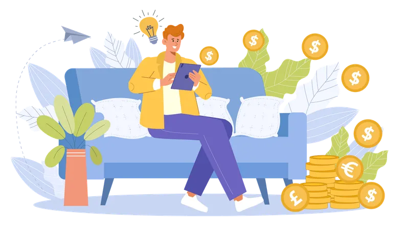 Mann verdient Geld online  Illustration