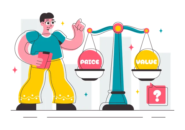 Mann vergleicht Preiswirtschaft  Illustration