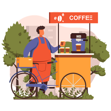 Mann verkauft Kaffee auf Fahrrad  Illustration