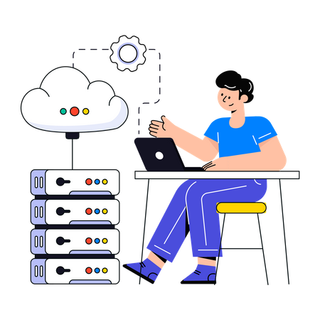 Mann, der Cloud-Server verwaltet  Illustration