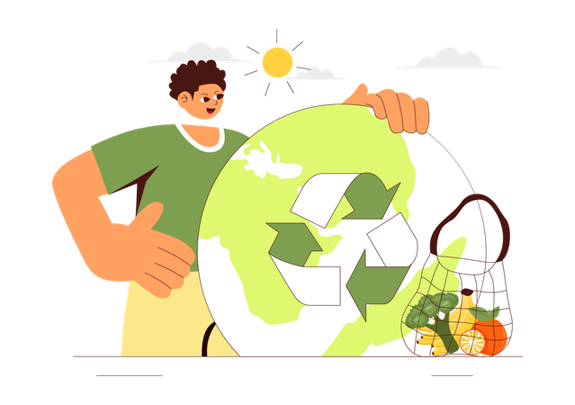 Mann verwendet Recyclingprodukt  Illustration