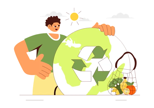 Mann verwendet Recyclingprodukt  Illustration