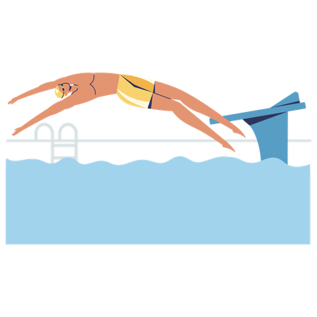 Mann verwendet Rückenschwimmtechnik zum Schwimmen  Illustration