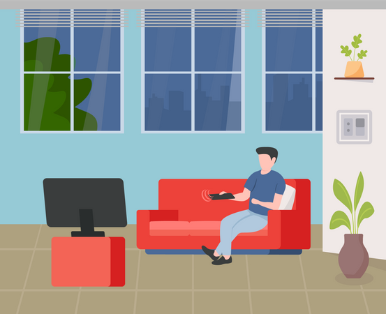 Mann vor dem Fernseher  Illustration
