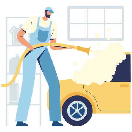 Mann wäscht Auto  Illustration