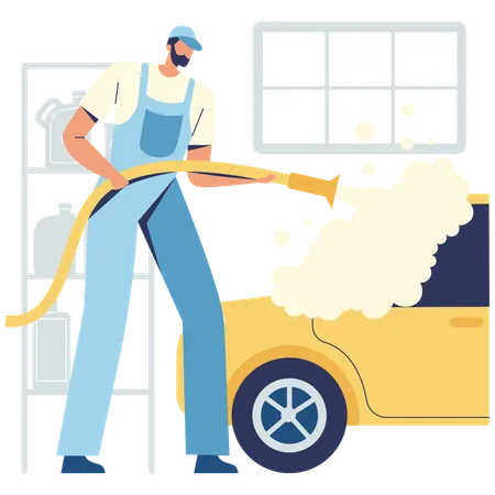 Mann wäscht Auto  Illustration