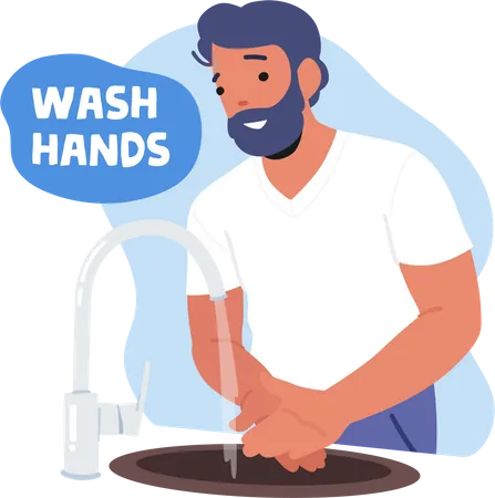 Mann wäscht sich die Hände zur persönlichen Hygiene  Illustration