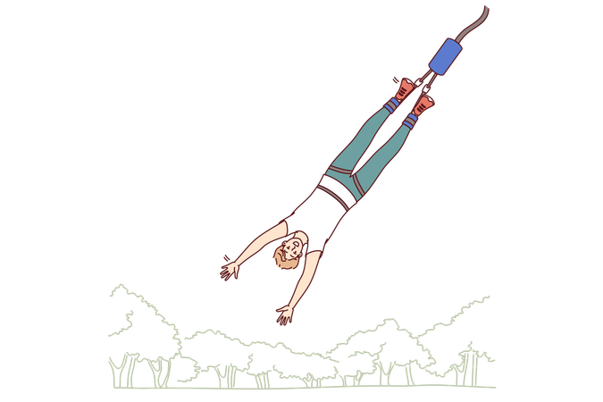 Mann wird süchtig nach Bungee-Jumping, einem Extremsport, der Adrenalin ins Blut freisetzt  Illustration