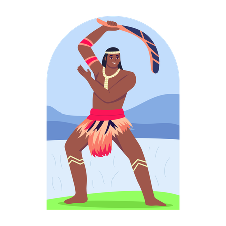 Mann wirft Bumerang  Illustration