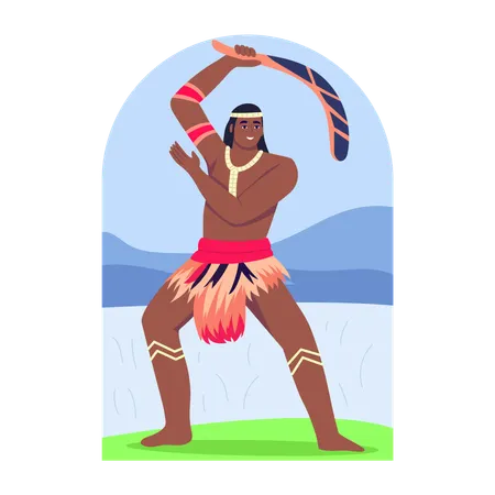 Mann wirft Bumerang  Illustration