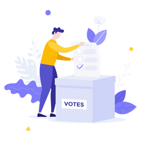 Mann wirft Stimme in Wahlurne  Illustration