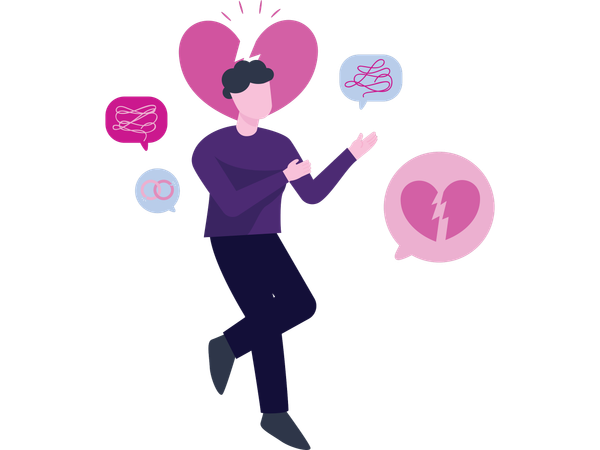 Mann with broken heart feelings  Illustration