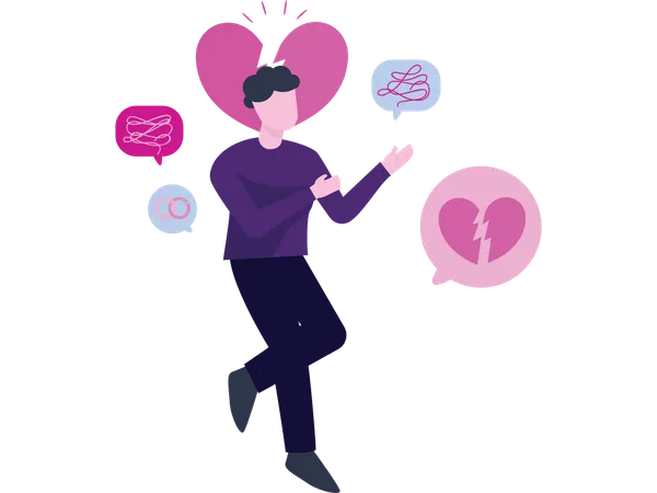 Mann with broken heart feelings  Illustration