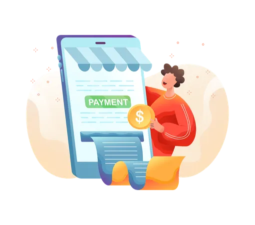 Mann bezahlt online per mobiler Zahlungsoption  Illustration
