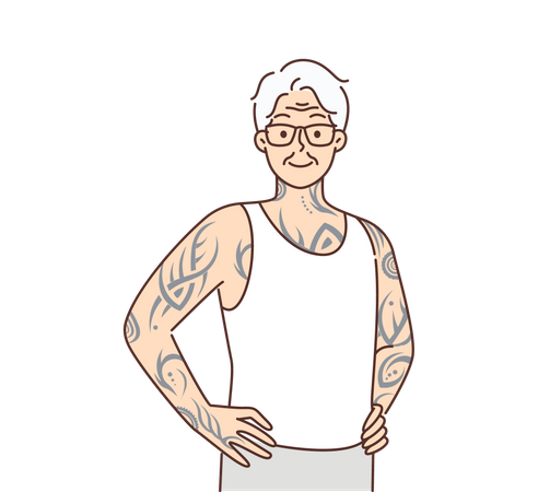 Mann lässt sich am ganzen Körper ein Tattoo machen  Illustration