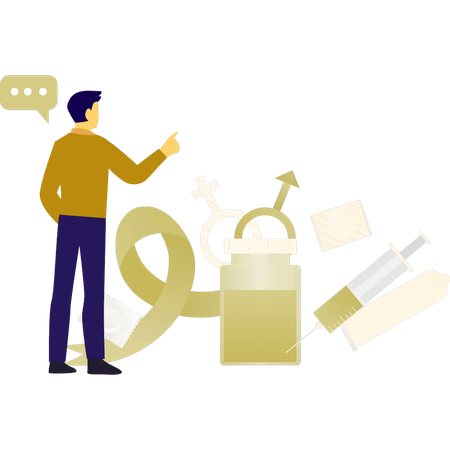 Mann zeigt Hilfsmittel vorbeugend  Illustration