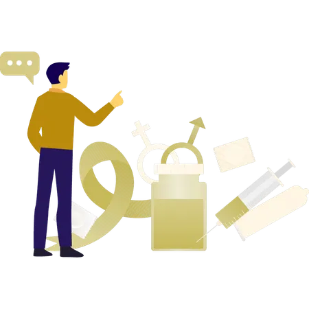 Mann zeigt Hilfsmittel vorbeugend  Illustration