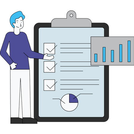 Mann zeigt Analysebericht  Illustration