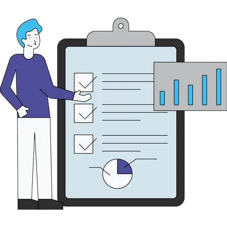 Mann zeigt Analysebericht  Illustration