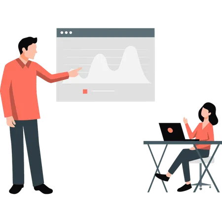 Mann zeigt analytische Grafik  Illustration