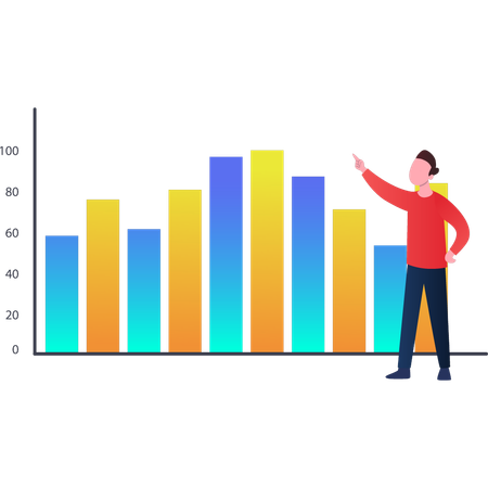 Mann zeigt auf Balkendiagramm  Illustration