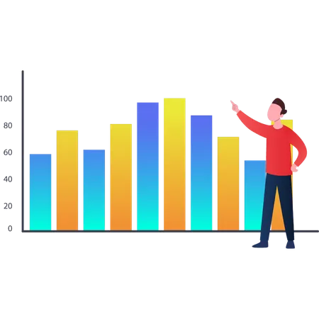 Mann zeigt auf Balkendiagramm  Illustration