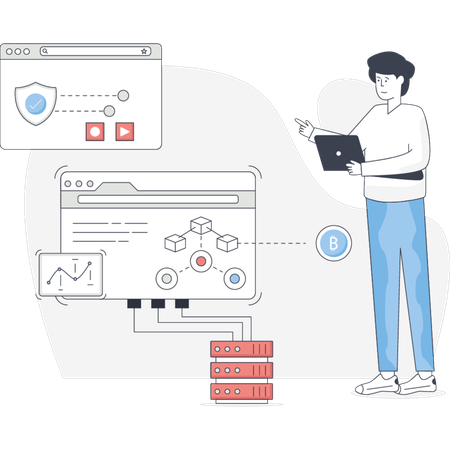 Mann zeigt Blockchain-Networking  Illustration