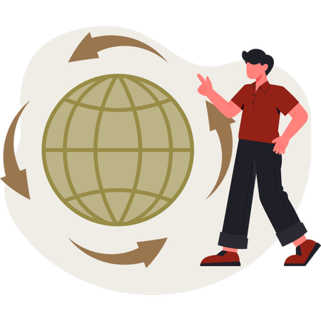 Mann zeigt globale Vernetzung  Illustration