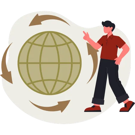 Mann zeigt globale Vernetzung  Illustration