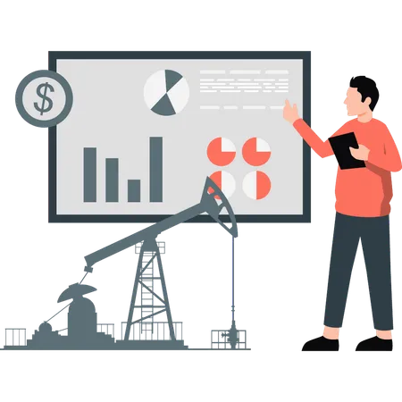 Mann zeigt auf Infografik-Konstruktion  Illustration