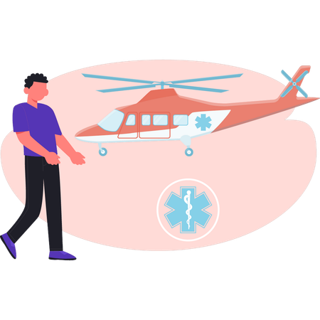 Mann zeigt Krankentransport  Illustration