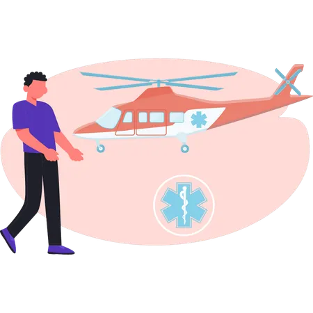 Mann zeigt Krankentransport  Illustration