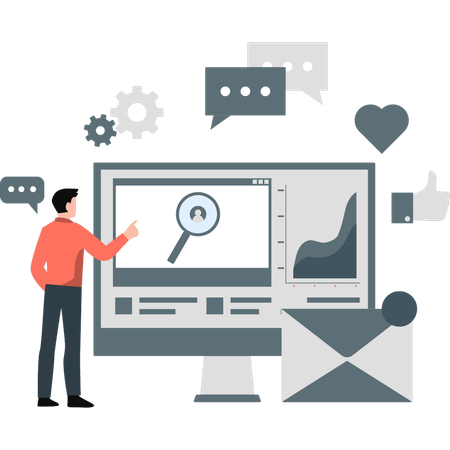 Mann zeigt auf Mitarbeiter-Browser  Illustration