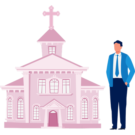 Mann zeigt römisch-katholische Kirche  Illustration