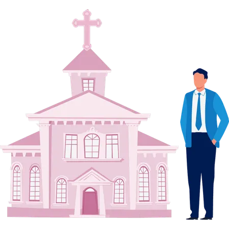 Mann zeigt römisch-katholische Kirche  Illustration