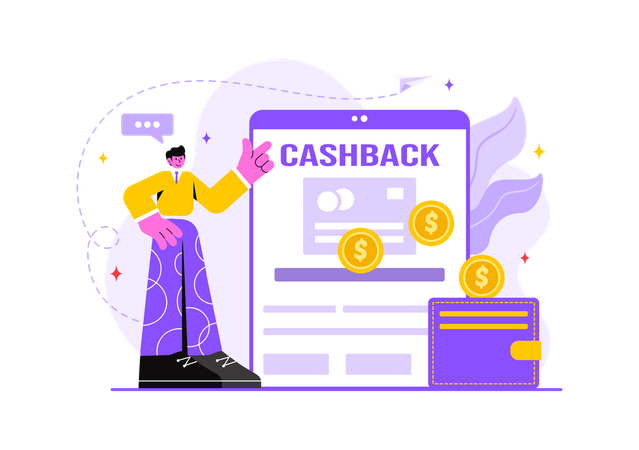 Mann zeigt Cashback-Geld  Illustration