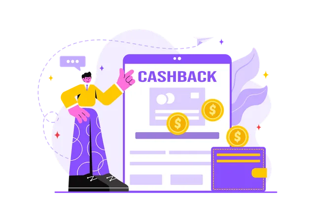 Mann zeigt Cashback-Geld  Illustration