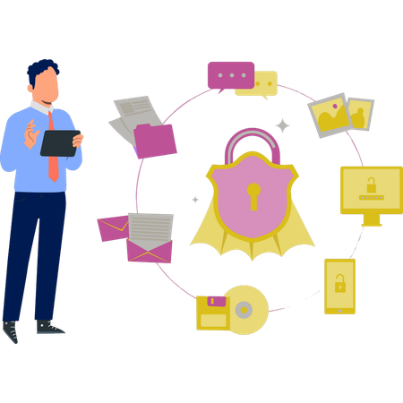 Mann zeigt Datenübertragung  Illustration